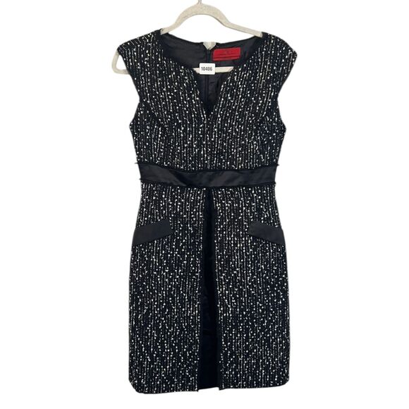 Carolina Herrera Dress Women Silk Tweed  Black & White Lurex Stripes  6 SPAIN - Picture 1 of 11